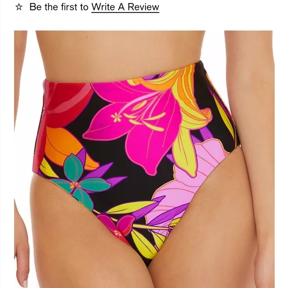 Trina Turk Floral Bikini Bottom - Black and Pink - Picture 1 of 8